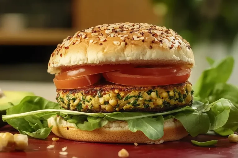 Burger végétarien, steak de pois chiches, avocat
