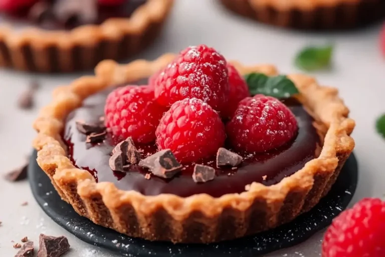 Tartelettes fraises, framboises et grué de cacao