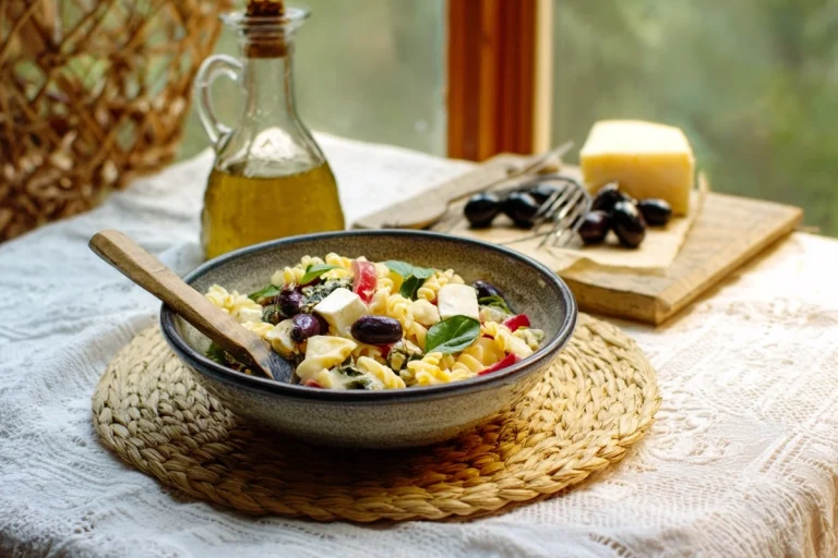 Salade de pommes de terre, feta, olives et basilic