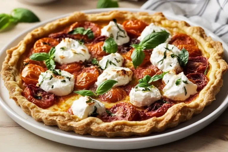 Tarte tomate, burrata et basilic
