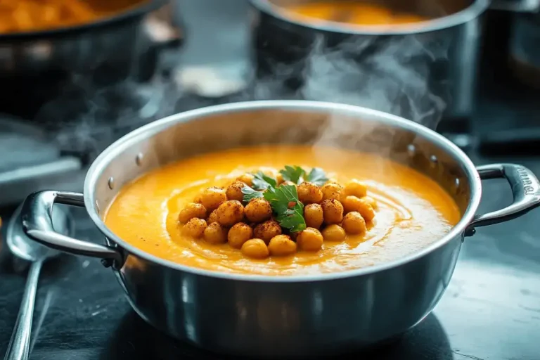 Butternut cream soup and roasted chickpeas with spices