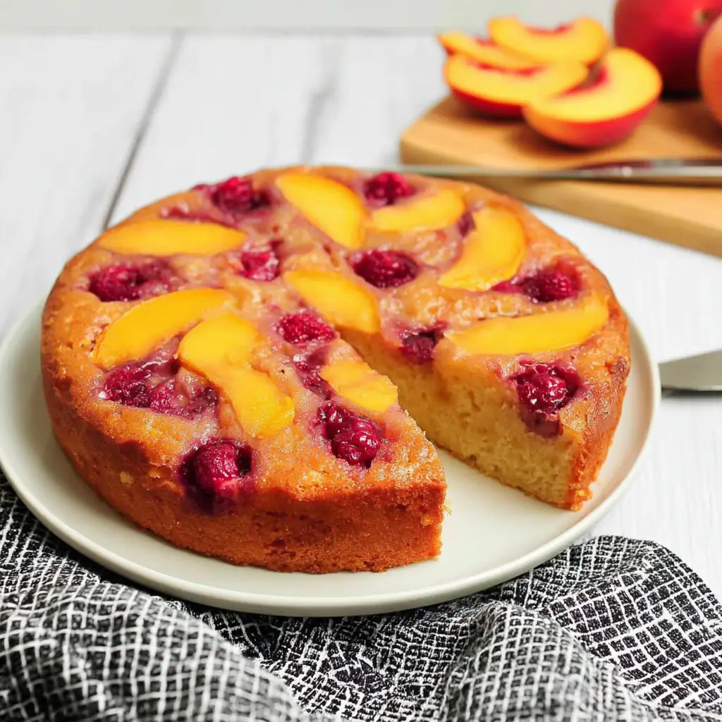 Gâteau aux pêches et fraises