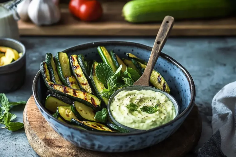Courgettes rôties, aioli light et menthe