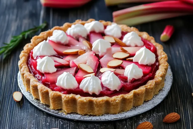 Rhubarb tart and almond cream