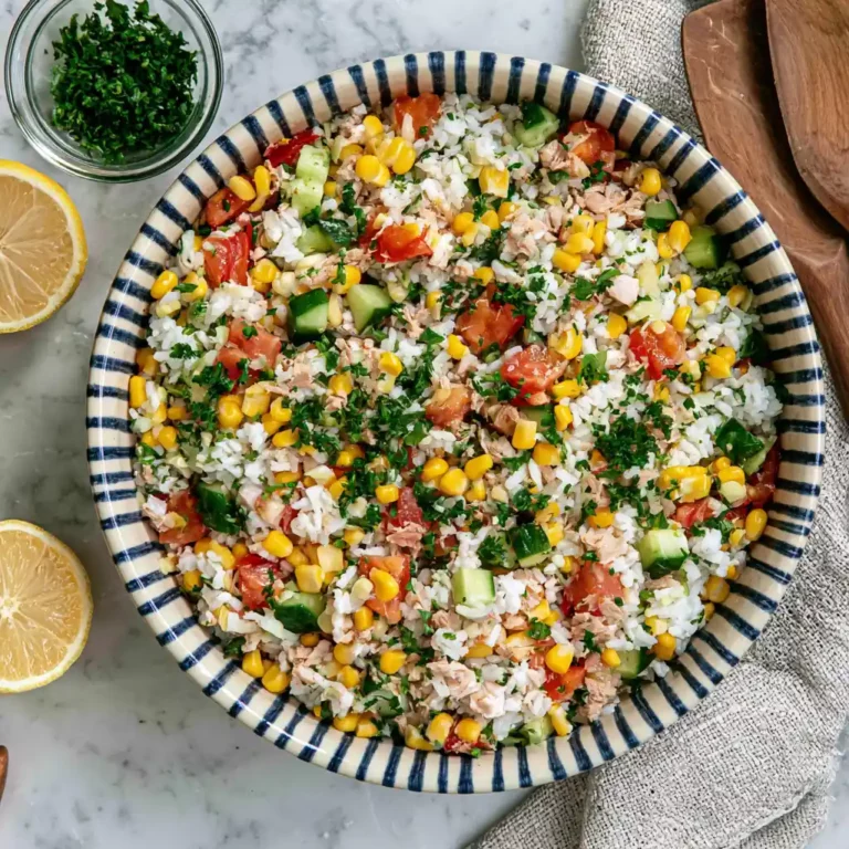 Salade de riz au thon, maïs et tomates