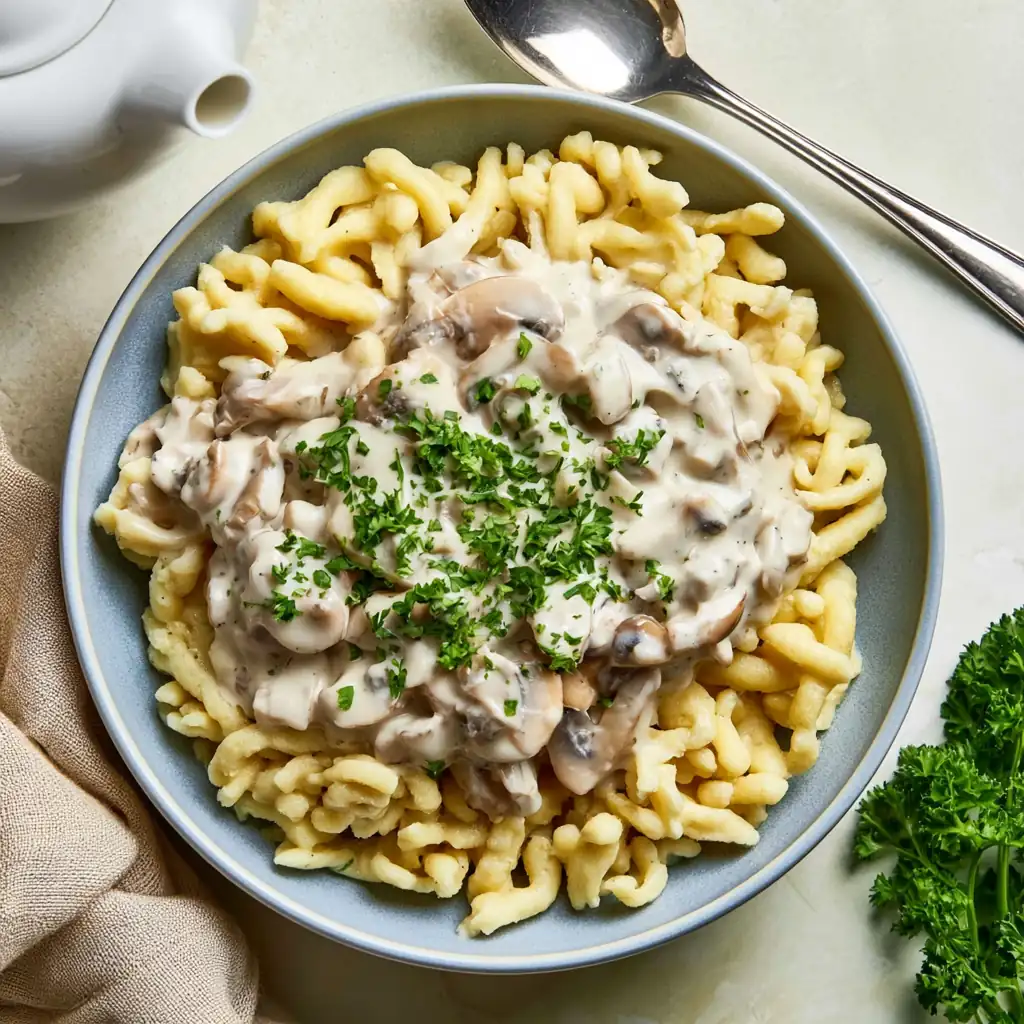 Spätzle maison aux champignons et à la crème