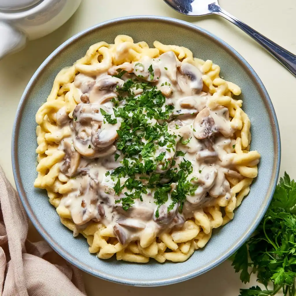 Spätzle maison aux champignons et à la crème