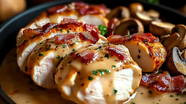 Émincé de Poulet à la Moutarde, Lardons et Champignons