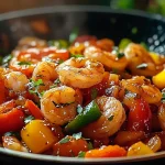 Sauté de crevettes et poivrons