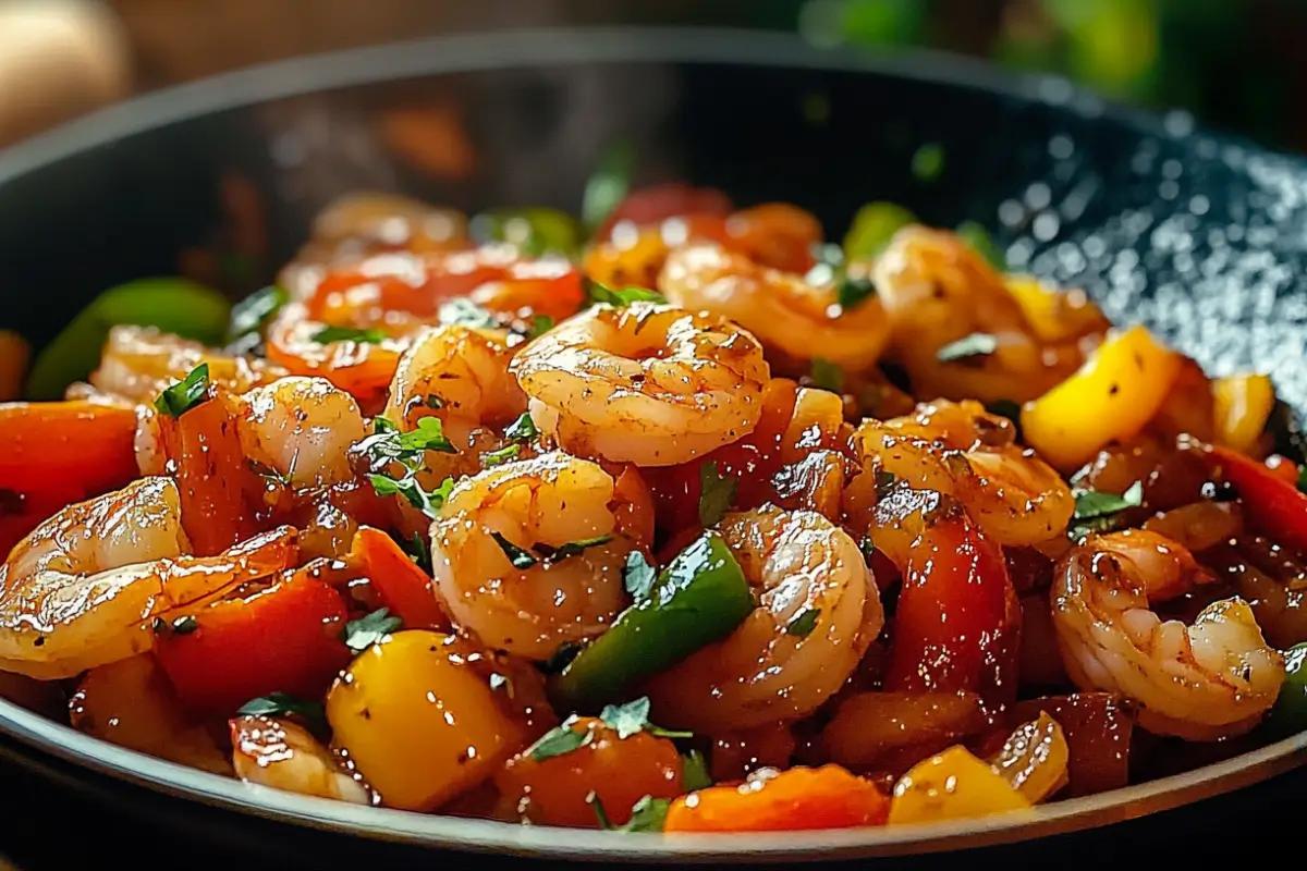 Sauté de crevettes et poivrons