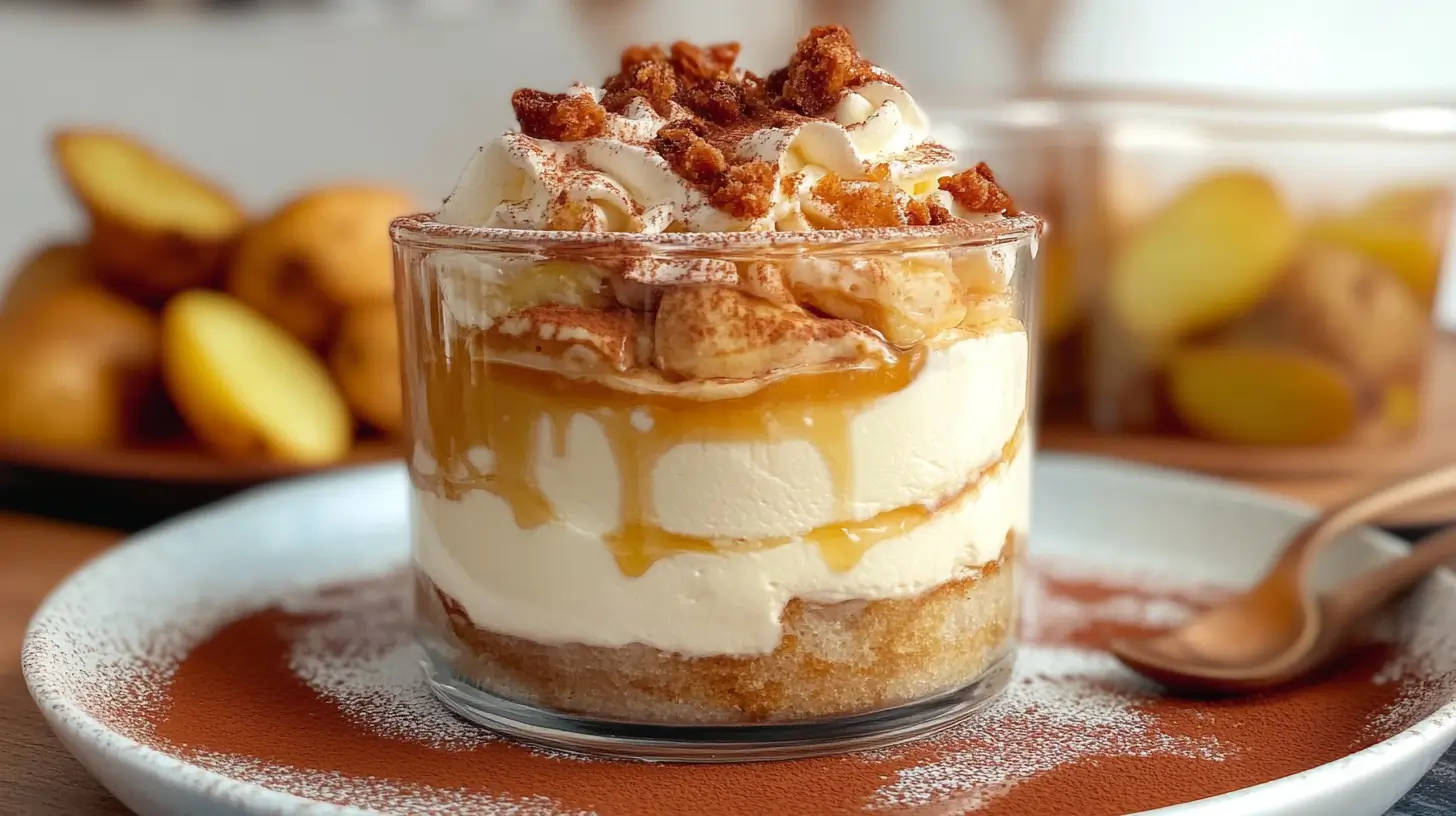Tiramisu caramel beurre salé et pommes poêlées