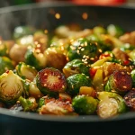 1️⃣ Cuisson maîtrisée des choux de Bruxelles : Pour éviter qu'ils ne deviennent amers, blanchissez-les 5 minutes dans de l’eau bouillante avant de les faire revenir à la poêle. 2️⃣ Personnalisation du plat : Vous pouvez remplacer les lardons par du tofu fumé ou des champignons pour une version végétarienne tout aussi savoureuse. 3️⃣ Assaisonnement équilibré : Une pincée de muscade ou de cumin rehausse la saveur des légumes, tandis qu’un filet de jus de citron en fin de cuisson apporte une touche de fraîcheur. 🍋