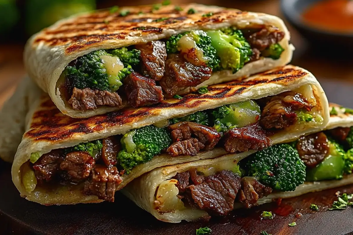 Wraps au bœuf grillé et au brocoli