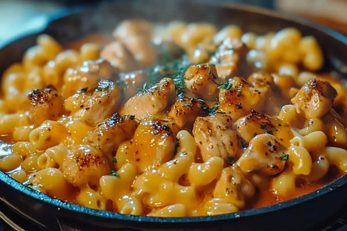 Macaroni au fromage au poulet et au miel et au poivre