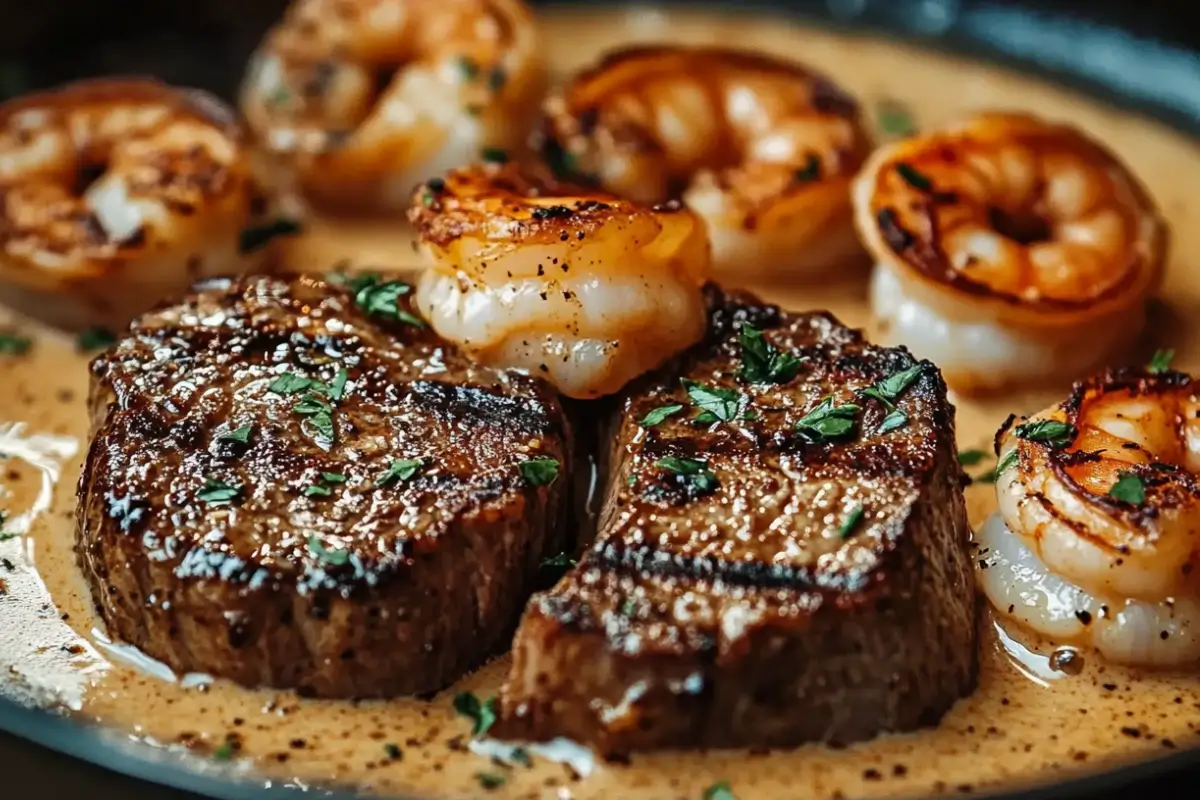 Steak à la sauce crémeuse aux crevettes cajun