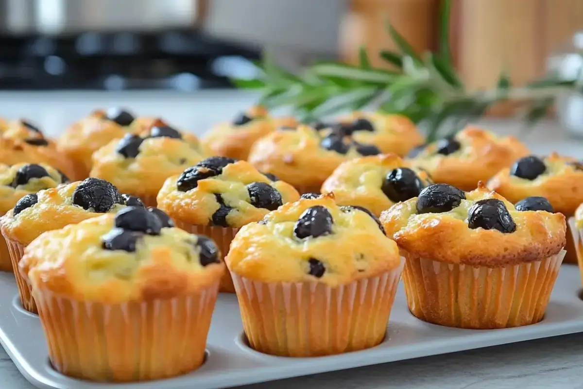 Mini muffins à la feta et aux olives noires