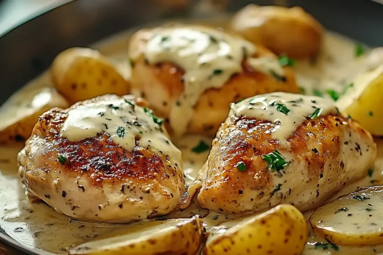 Poulet et pommes de terre avec sauce crémeuse à l'ail et au parmesan