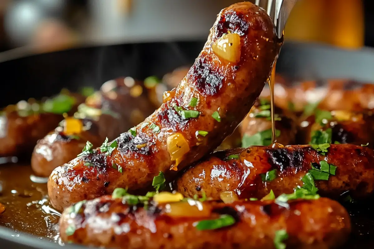 Saucisse sucrée et salée au miel et à l'ail