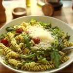 Pâtes au pesto, roquette et parmesan