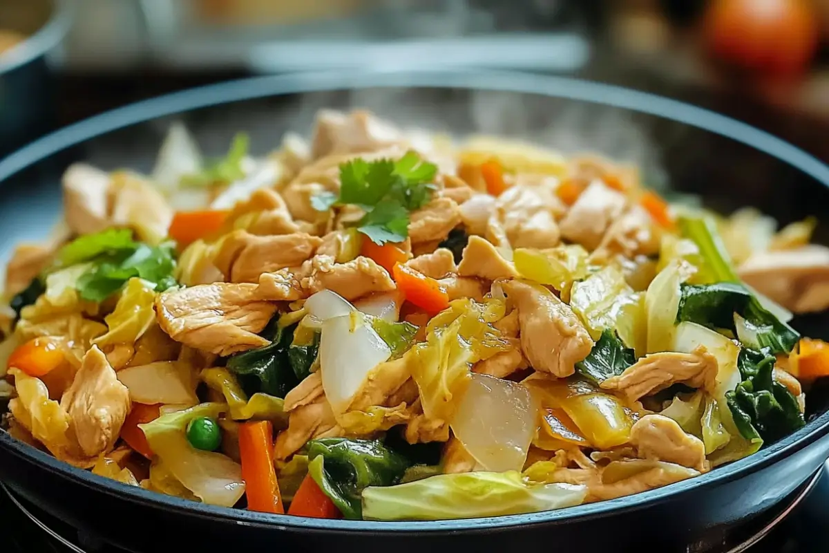 Sauté de chou chinois et poulet savoureux