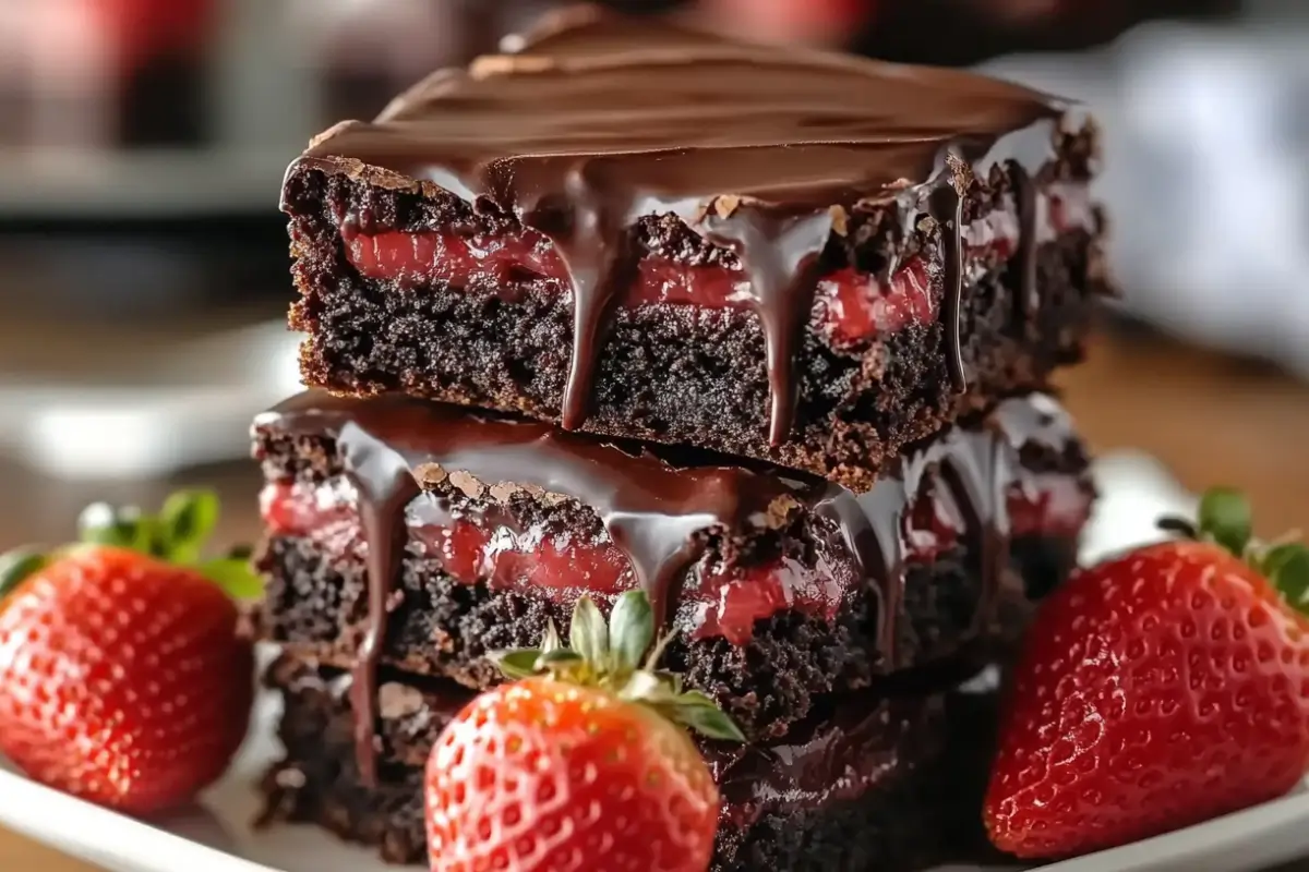 Brownies aux Fraises enrobés de Chocolat