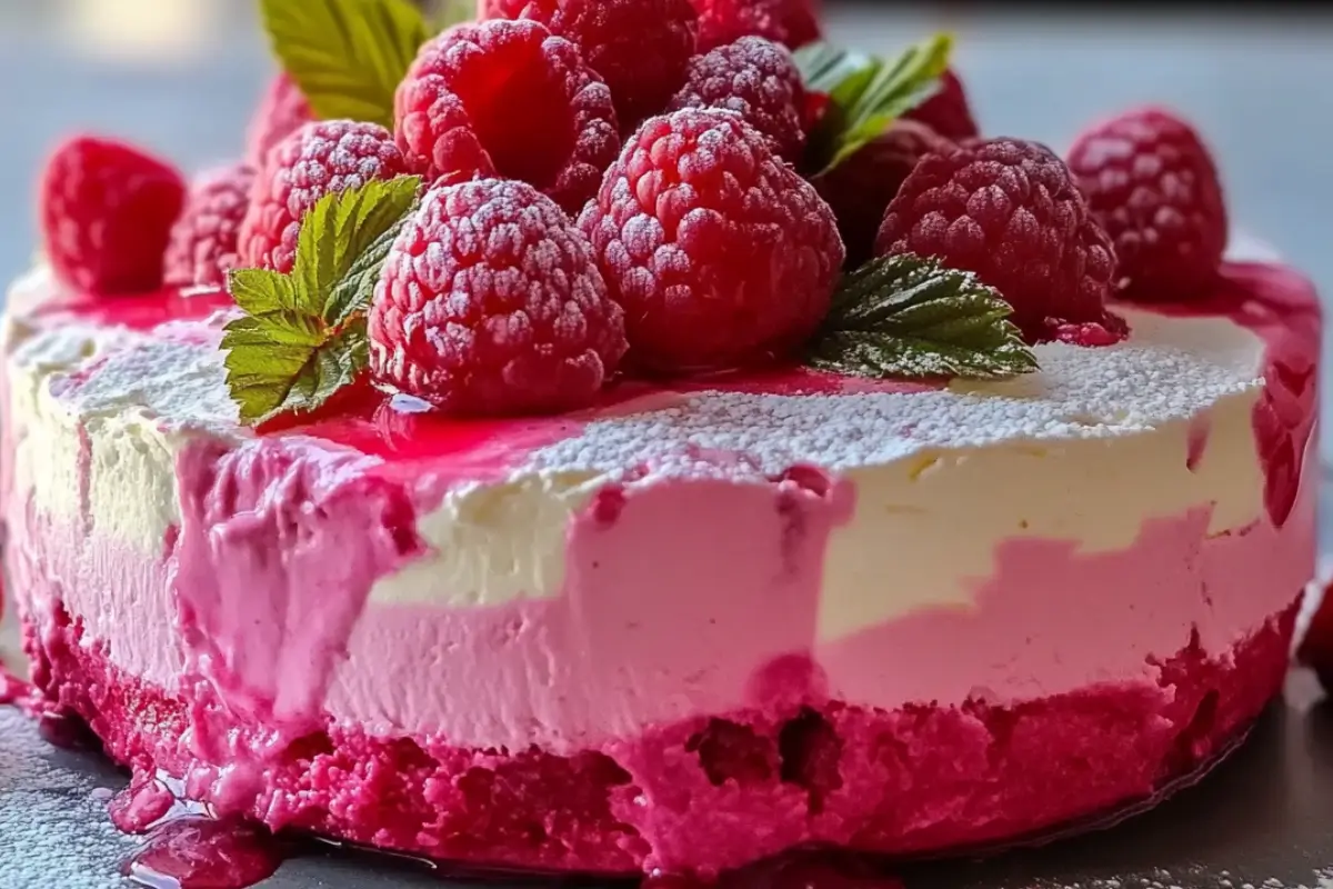 Gâteau mousse au yaourt et à la framboise