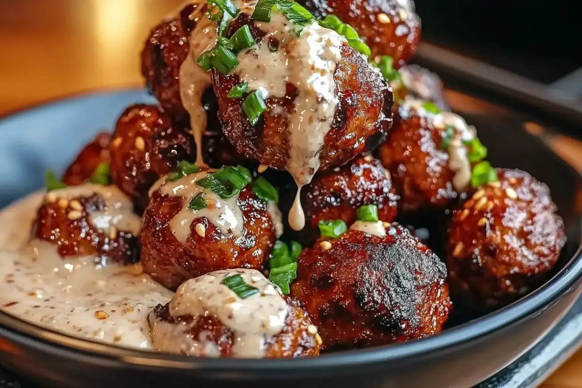 Boulettes de viande coréennes au barbecue avec trempette à la mayonnaise épicée