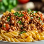 Pâtes crémeuses au bœuf haché et fromage fondu