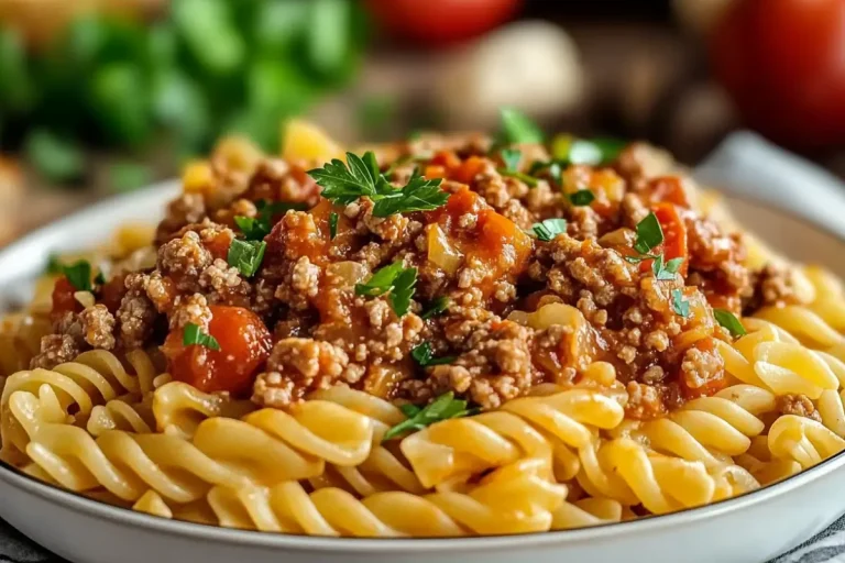 Pâtes crémeuses au bœuf haché et fromage fondu