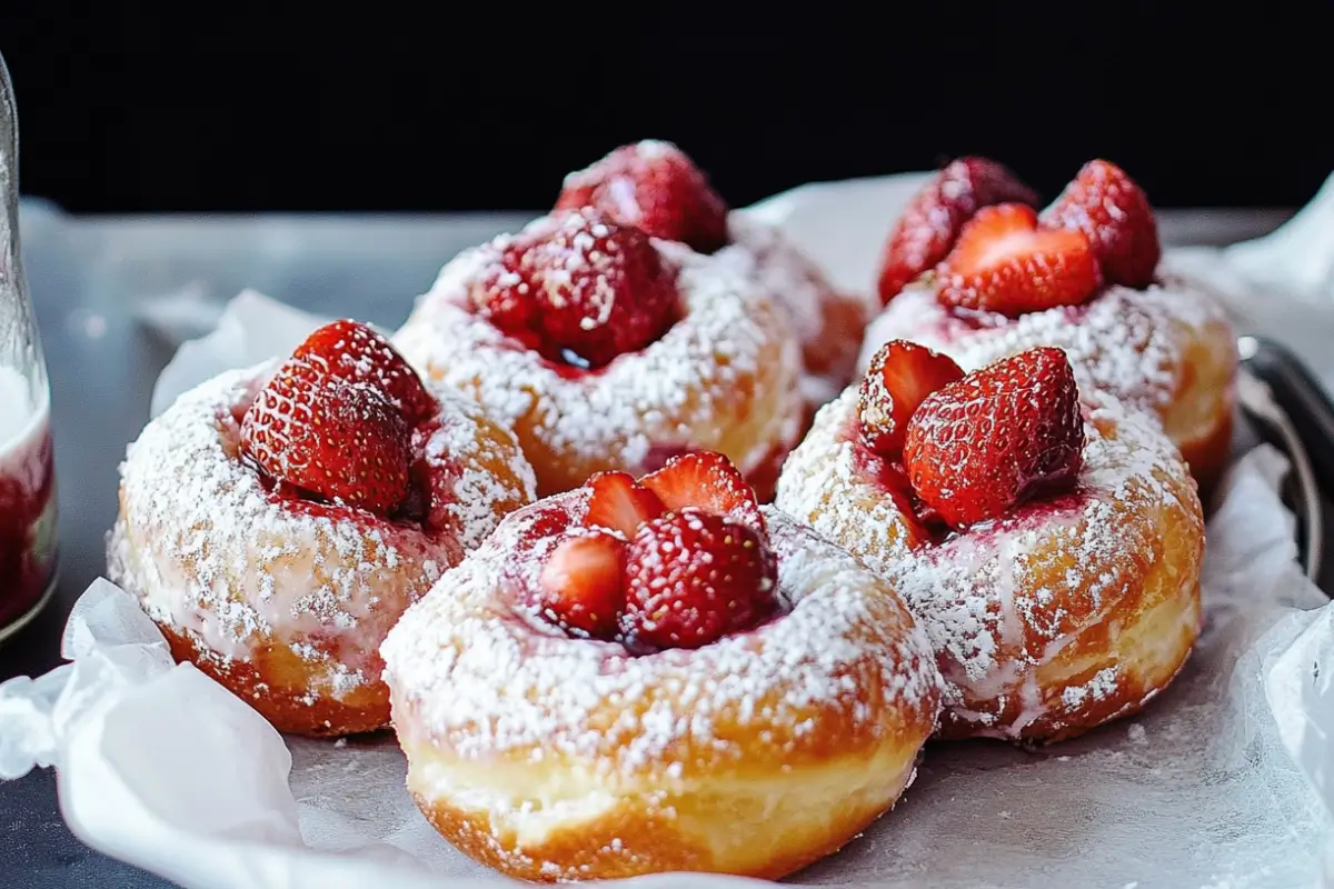 Beignets de Saint-Valentin aux fraises rôties et crème anglaise à la vanille 🍓💖