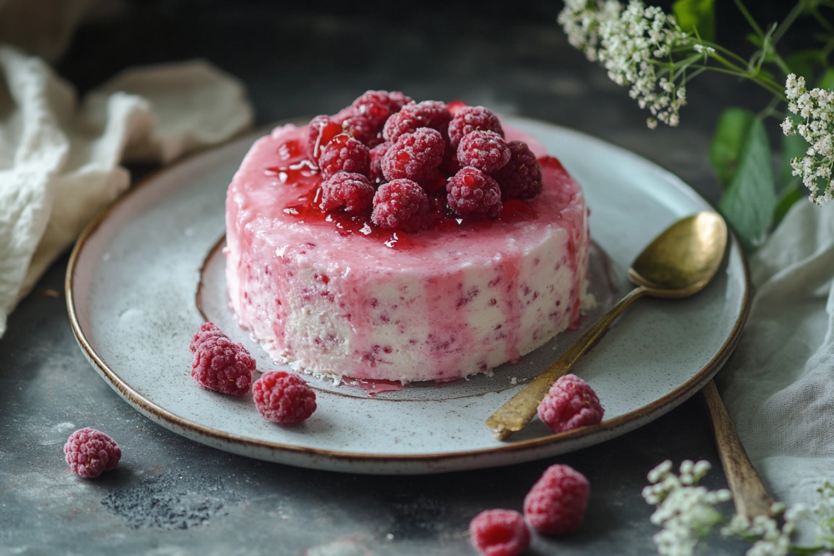 Gâteau sans cuisson aux framboises