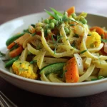 Pâtes aux légumes, lait de coco & curry