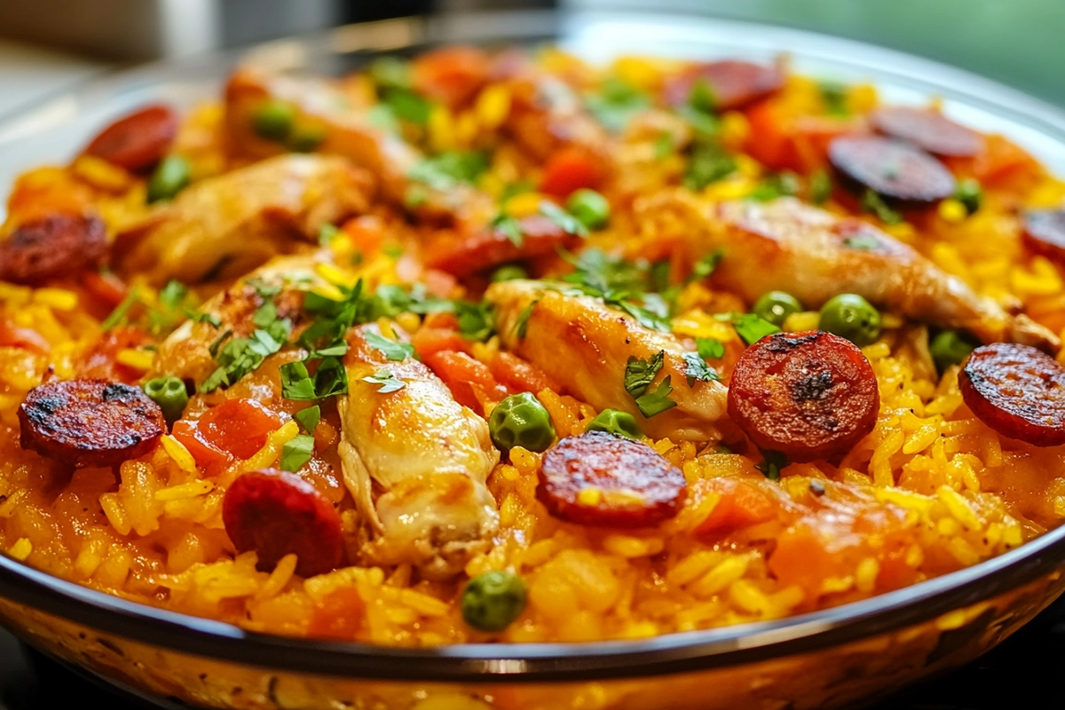 Recette de paella au poulet et chorizo