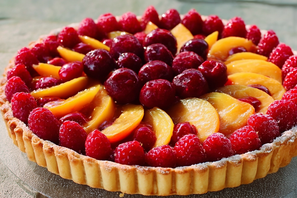 Tarte aux Pêches et Framboises