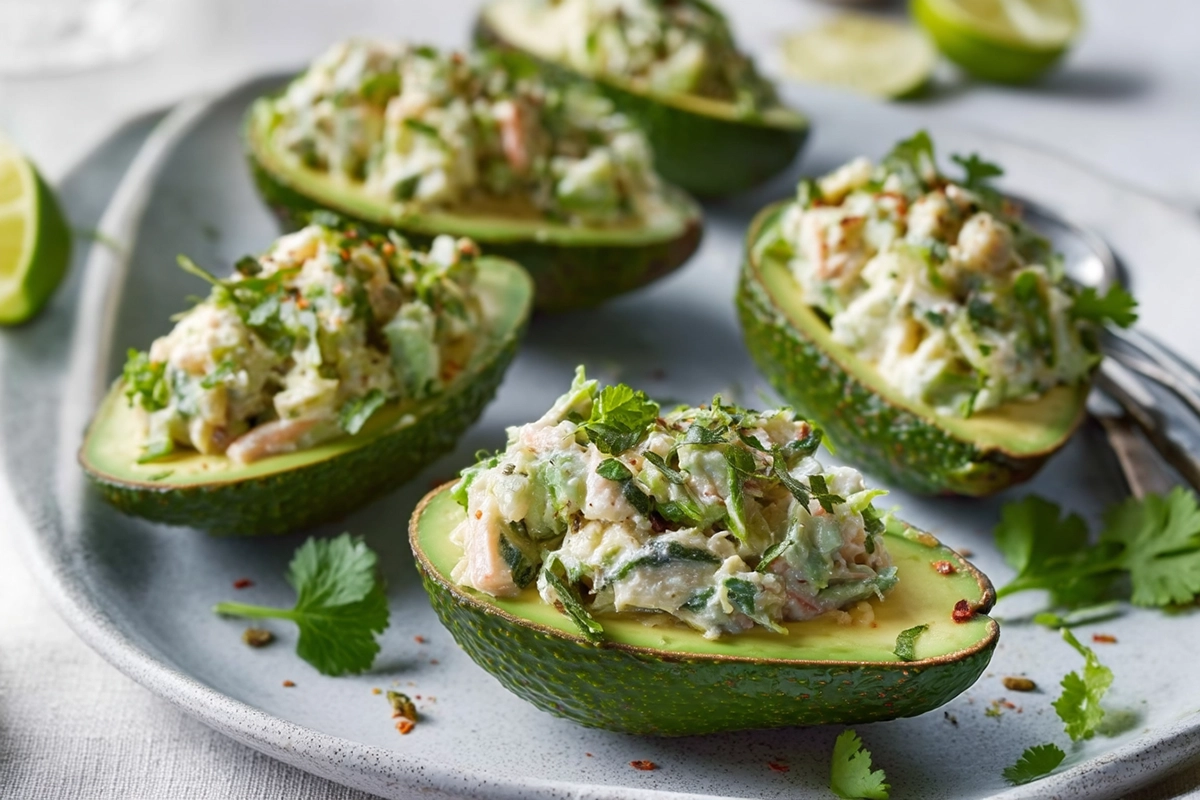 Avocat farci de thon fromage frais et noix