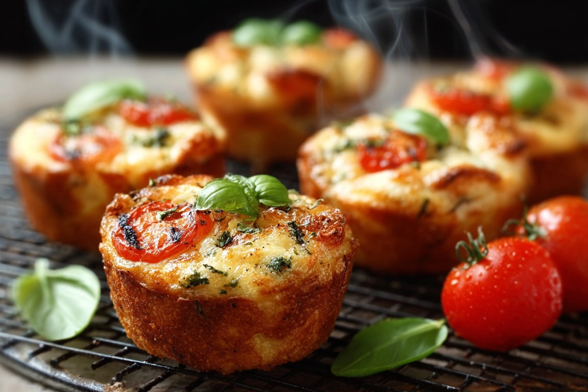 Muffins Salés Tomate, Mozzarella et Basilic