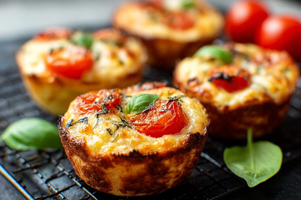 Muffins Salés Tomate, Mozzarella et Basilic