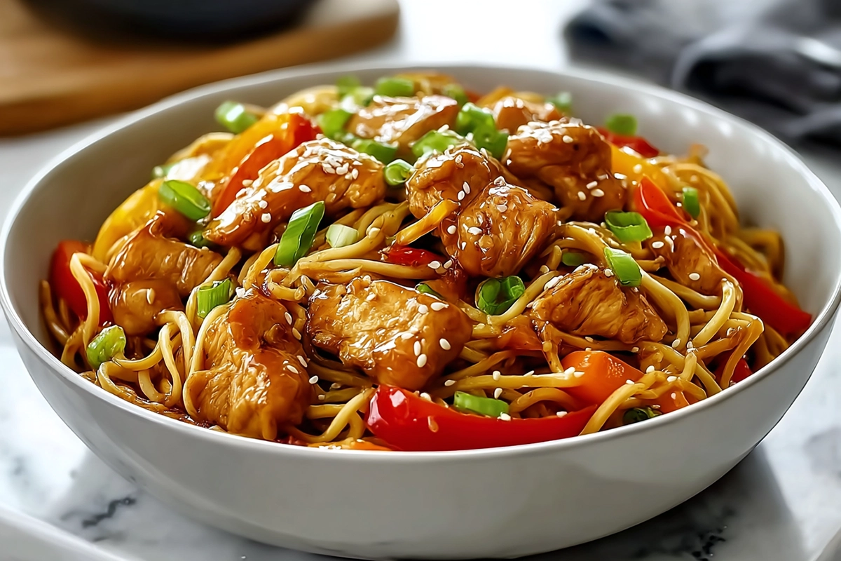 Nouilles Sautées au Poulet Caramélisé