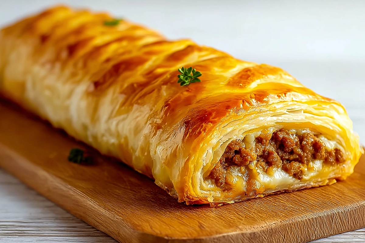 Roulé Feuilleté à la Viande Hachée et Fromage