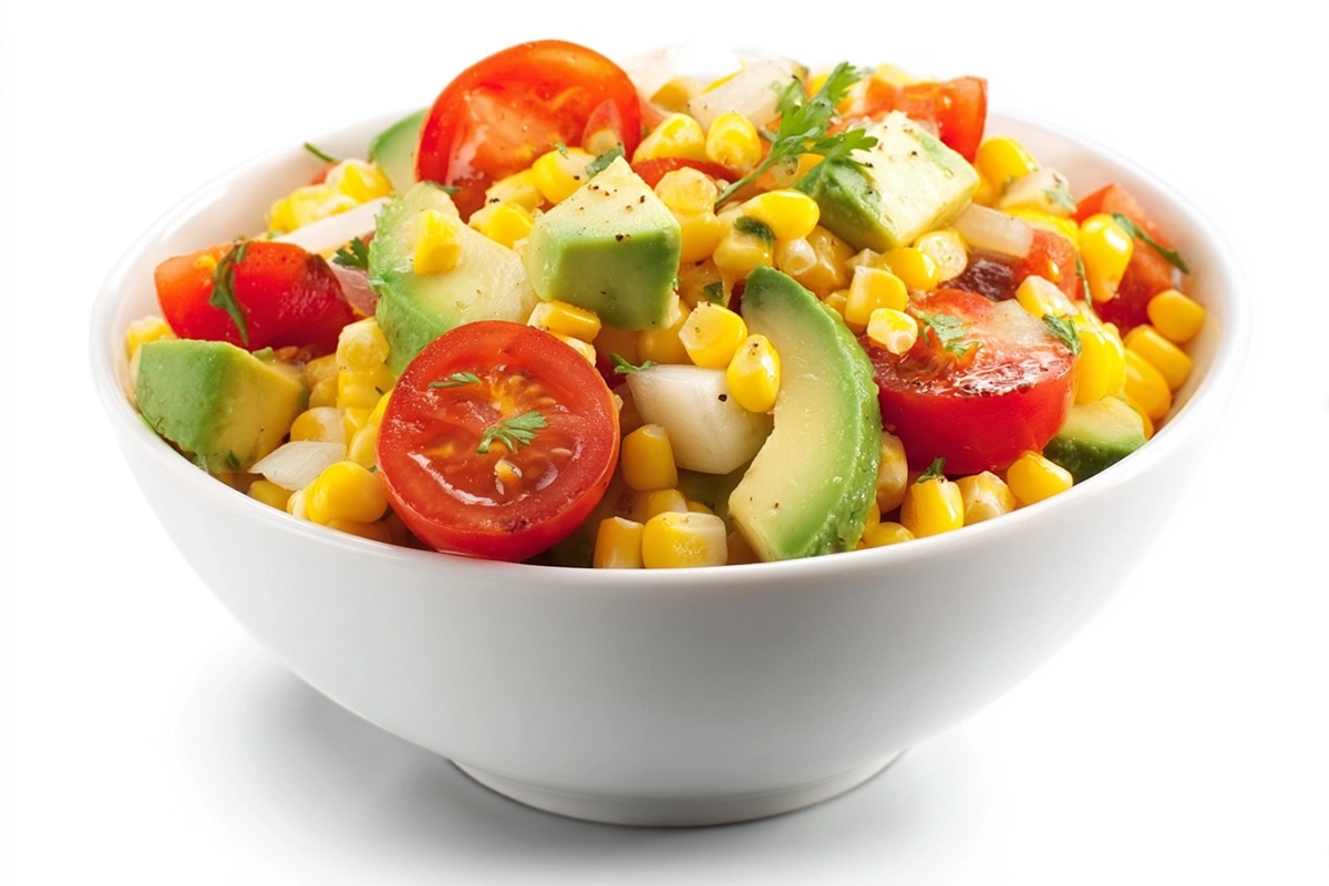 Salade de maïs, tomates, avocat et poivron