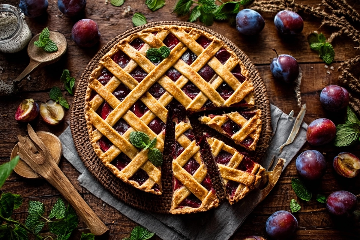 Tarte quadrillée aux pru