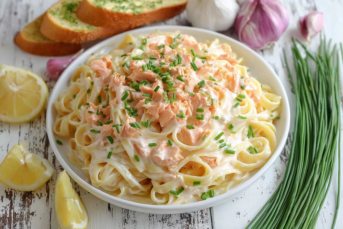 Pâtes au saumon fumé et à l'ail
