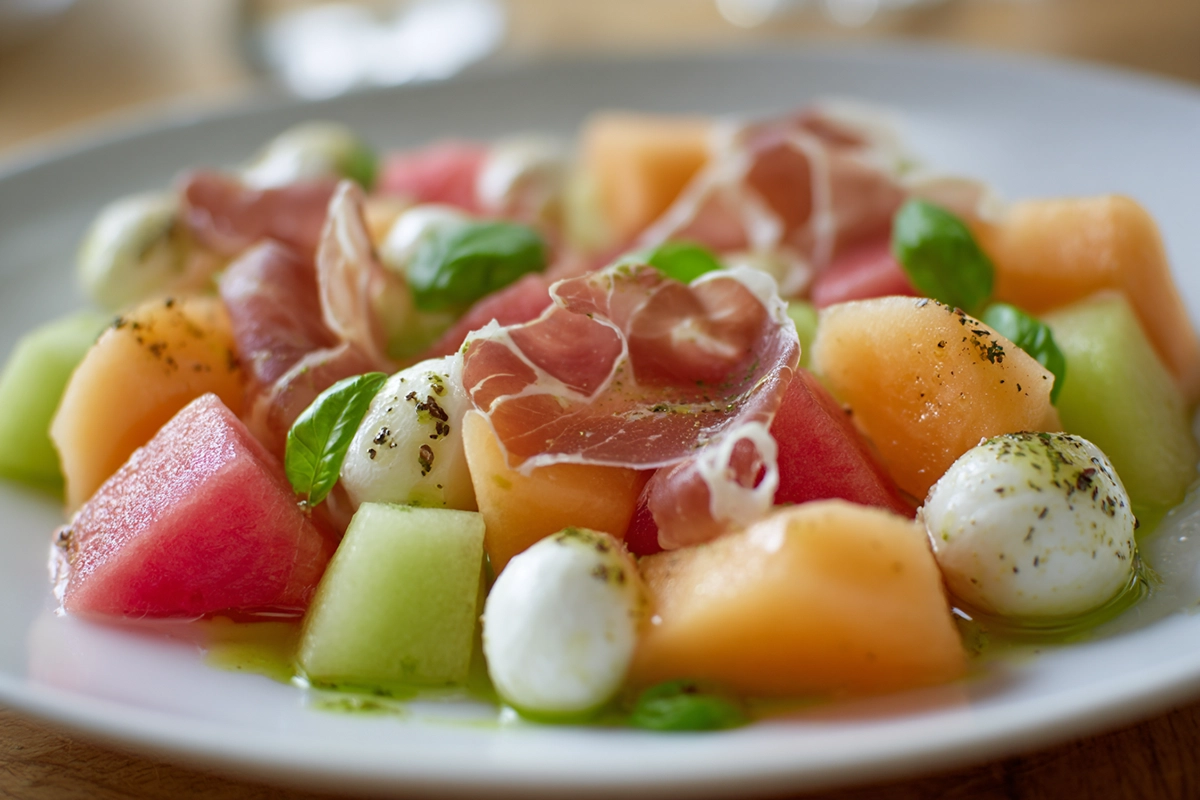 Salade melon mozzarella jambon cru