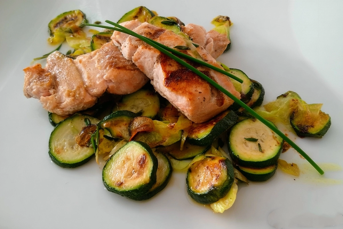 poêlée de courgettes et saumon