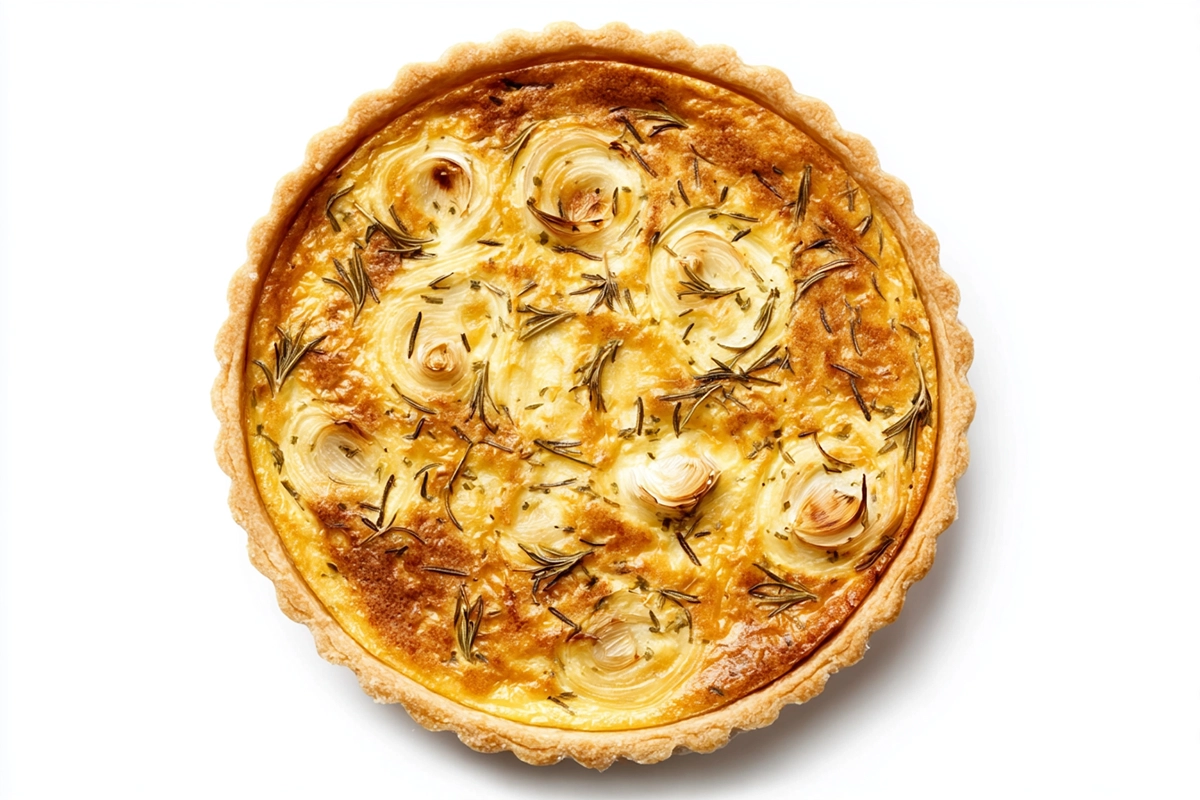 Quiche oignons, chèvre & mie