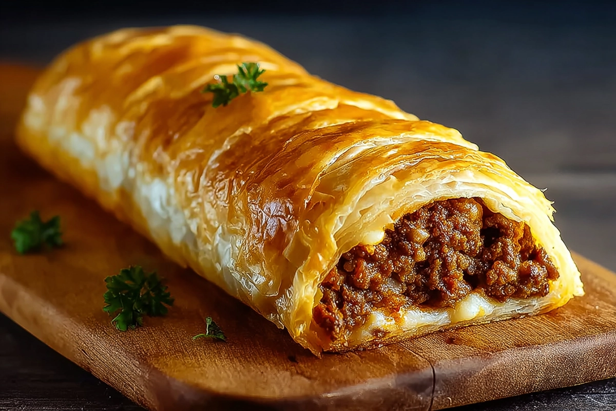 Roulé feuilleté à la viande hachée et fromage fondan
