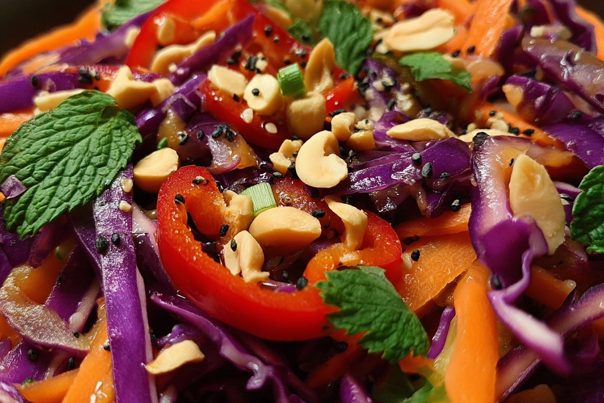 Salade de chou rouge, carottes et radis noir à la thaïlandais