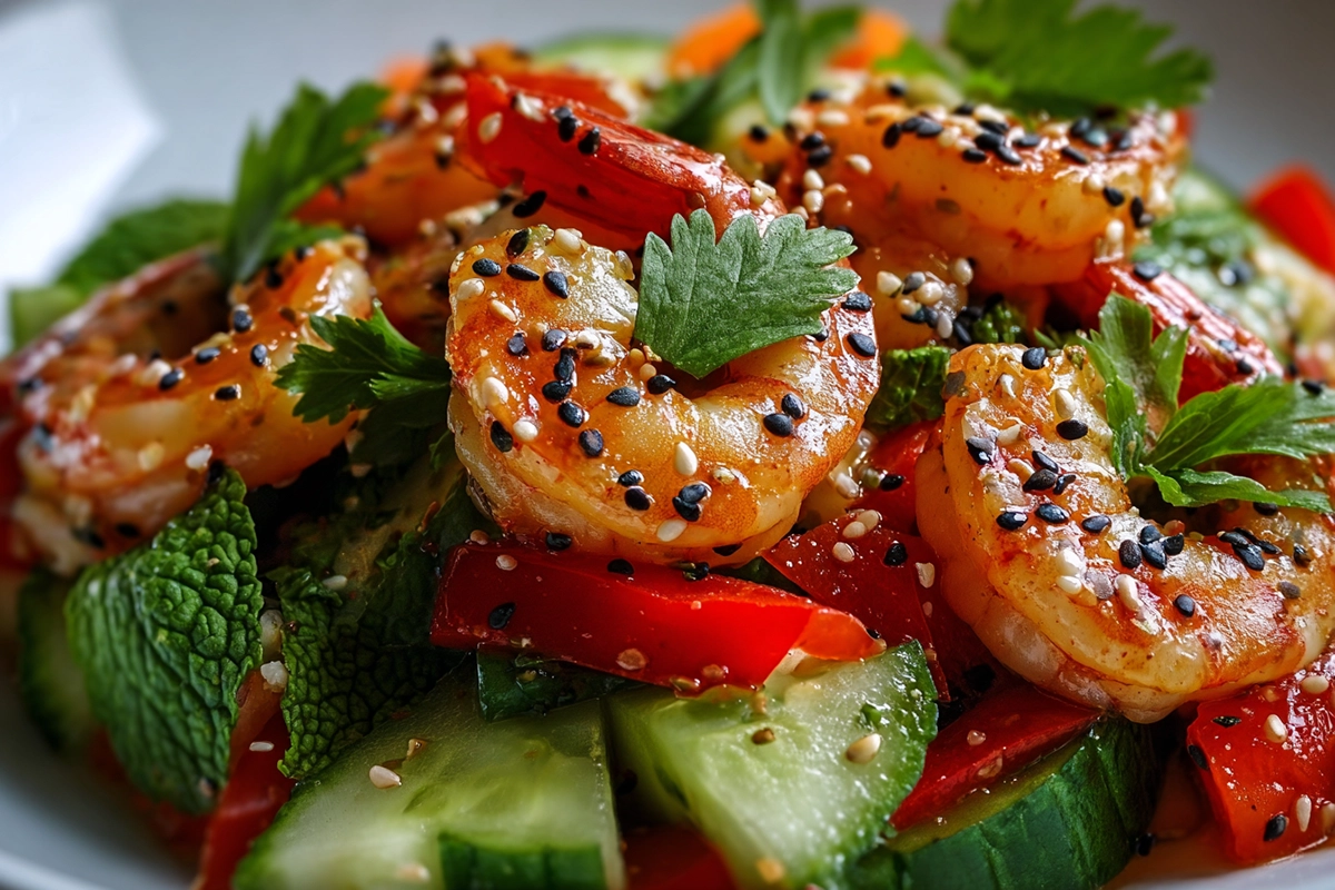 Salade de crevettes à l’asiatiqu