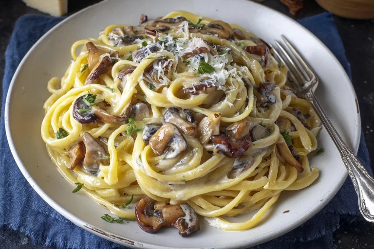 spaghetti carbonara aux champignons