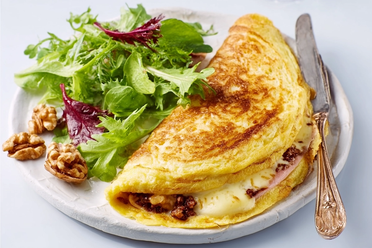 Crêpes soufflées au jambon et au fromag